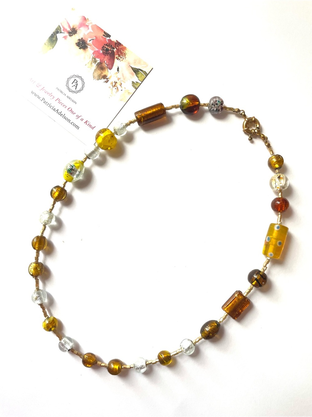 Handcrafted Yellow Glass Bead Necklace by Patricia Adelson